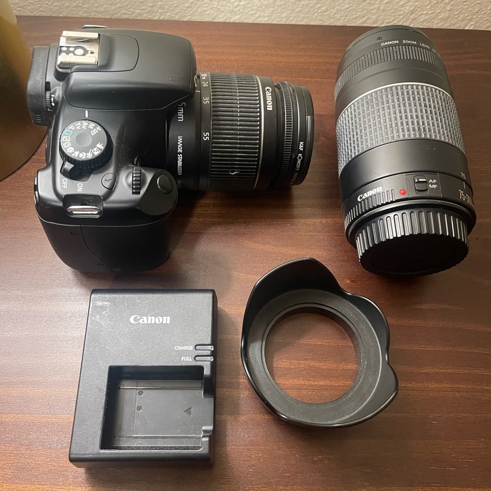 Canon EOS Rebel T3 with 2 lenses and battery charger